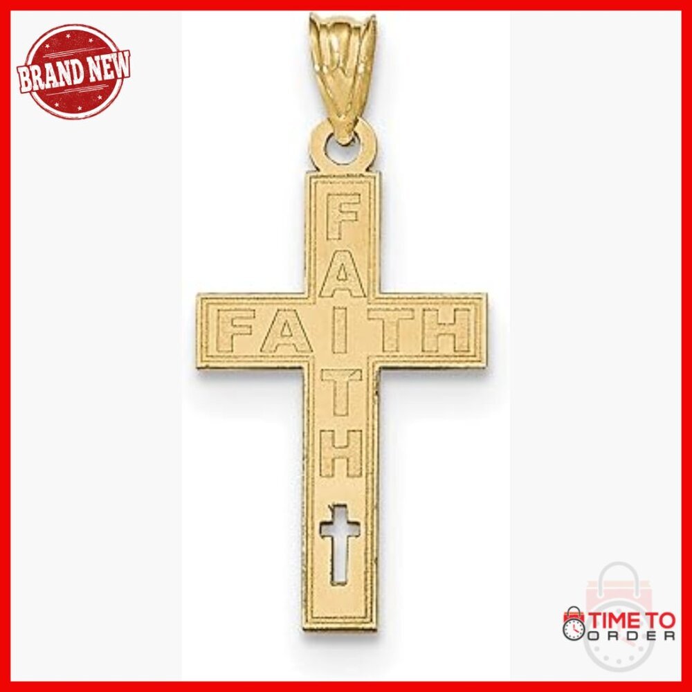14k Yellow Gold Faith Cross Pendant, 32mm x 15mm, Unisex Spiritual Jewelry